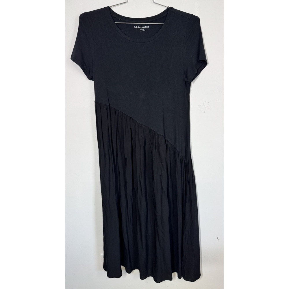 Soft Surroundings Lark Maxi Dress Black Asymmetrical Drop Waist Viscose Size M